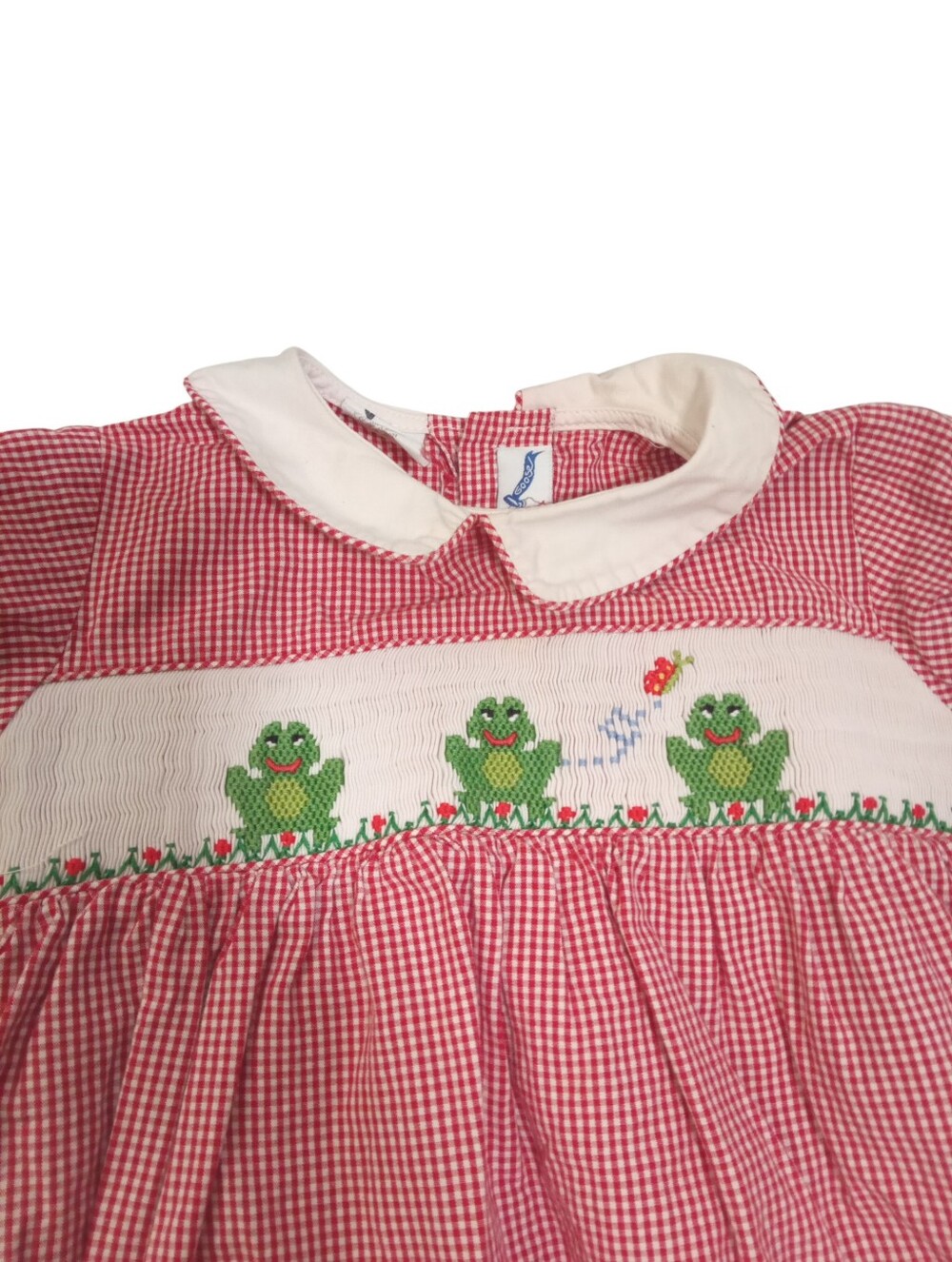 Silly Goose 18M Pink Gingham Frog Embroidered Bubble Romper Classic Whimsy - Picture 4 of 5